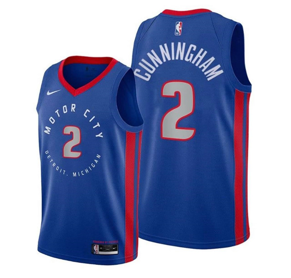 Men's Detroit Pistons #2 Cade Cunningham Navy Stitched Jersey